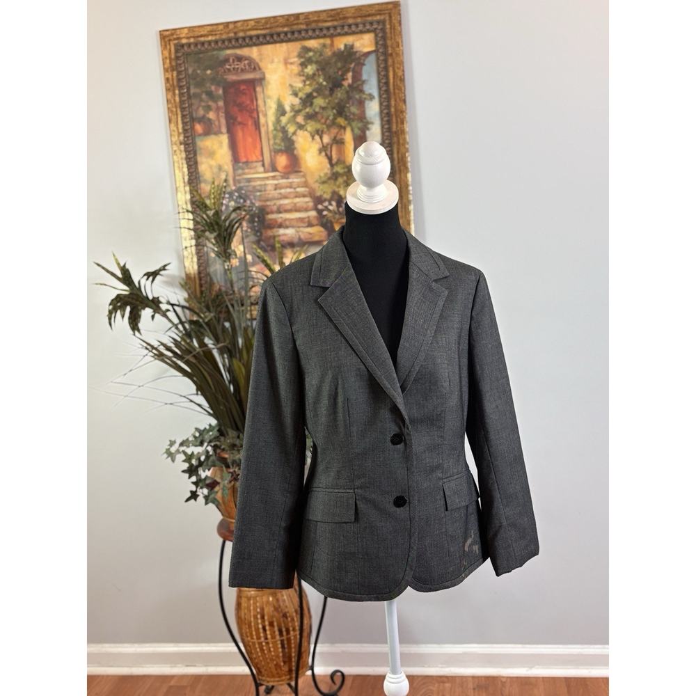 AK Anne Klein Women 10 Trashed Bleached Two-Button Peak Lapel Jacket‎ Gray Lined